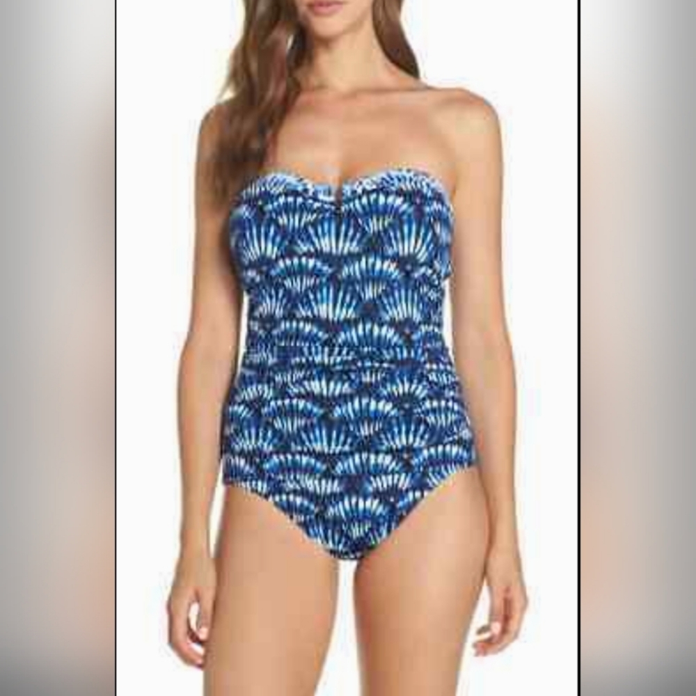 Tommy Bahama Tide Seashell Bandeau One Piece Swimsuit Sz 14